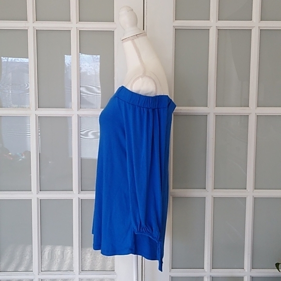 Cable & Gauge Cobalt Blue Off The Shoulder Tie Sleeve Blouse - Picture 6 of 12